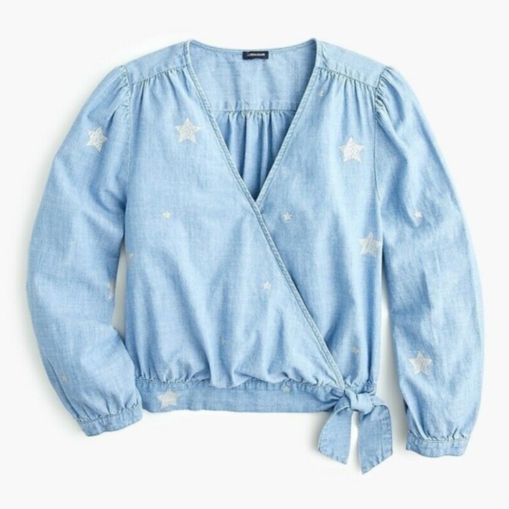 Jcrew Denim Chambray Wrap blouse Stars